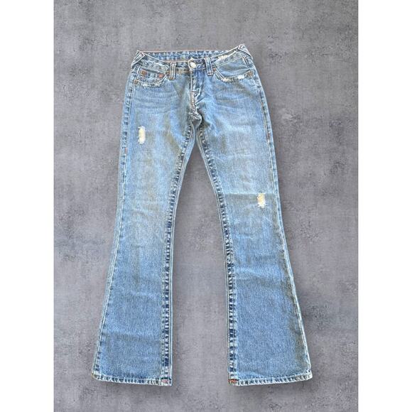 True Religion Lady Godiva Embroidered Bobby Flare Jeans Size 27 2000s Y2K Denim - Picture 2 of 14